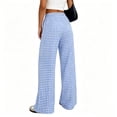 thumbnail image 3 of Lumtrix Womens Gingham Pants 2026 Cotton Linen Drawstring Wide Leg Lounge Pants Cute Casual Trousers with Pockets Light Blue L, 3 of 5