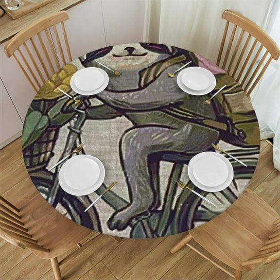 SHERONV Sloth Flowers Round Tablecloth Washable Stain-Resistant 100% Polyester 31"-35