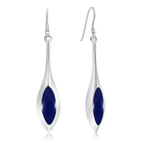 Modern Long Icicle Blue Lapis Inlay Sterling Silver Dangle Earrings