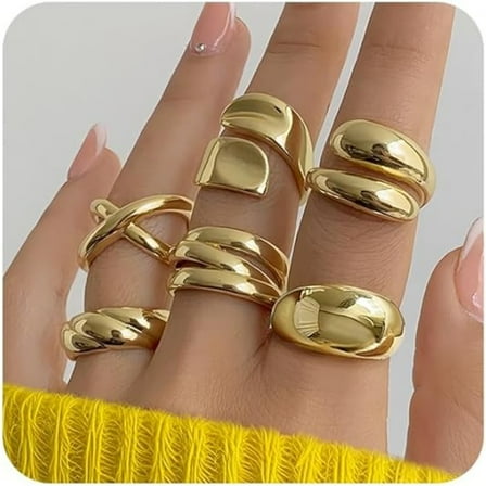 Chunky Gold Rings for Women 18k Gold Plated Stackable for Ring Sets, Personalized Jewelry