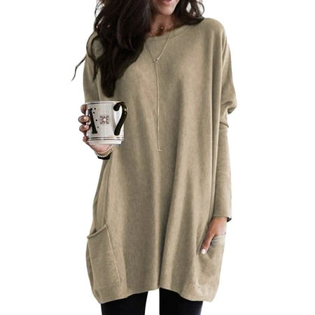 

Sexy Dance Women Maternity Long Sleeve Comfy Pockets T Shirts Dress Casual Baggy Round Neck Tunic Blouses Tee Ladies Plain Pullover Sweatshirt
