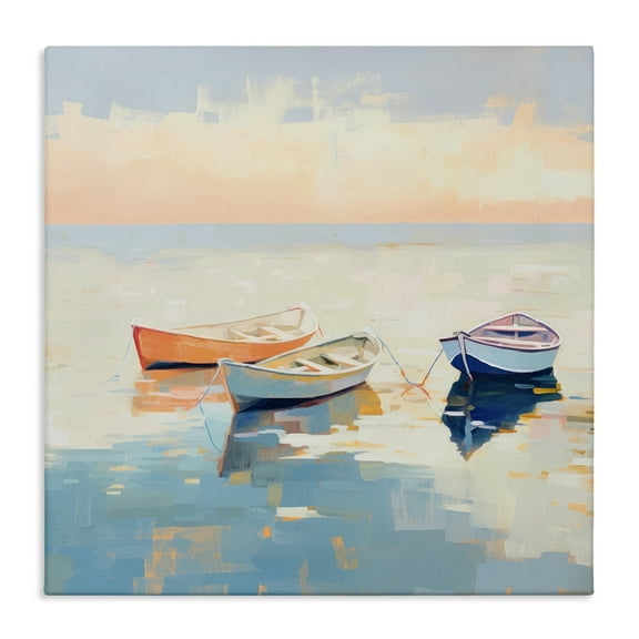 Stupell Industries Soft Pastel Boats Transportation Painting Gallery Wrapped Canvas Art Print Wall Art, 17 x 17