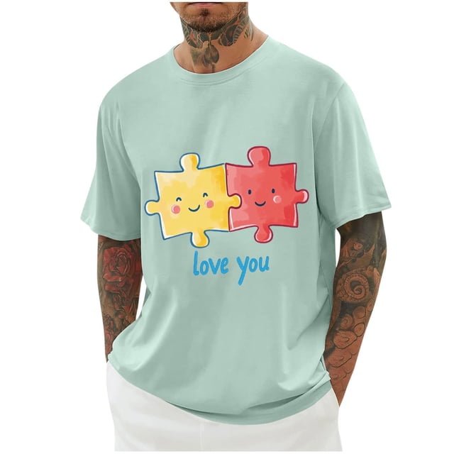 Camisas de Manga Larga para Hombres Imprimir Casual Cuello Redondo Blusa de Manga Corta, Camisas de Lino para Hombres