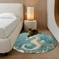 thumbnail image 3 of Coastal Seahorse Blue Green Round Area Rug 4 FT, Non Slip Indoor Outdoor Rug, Summer Ocean Starfish Coral Washable Soft Circular Carpet Non-Shedding Floor Mat for Coffee Table Nursery Foyer Balcony, 3 of 8
