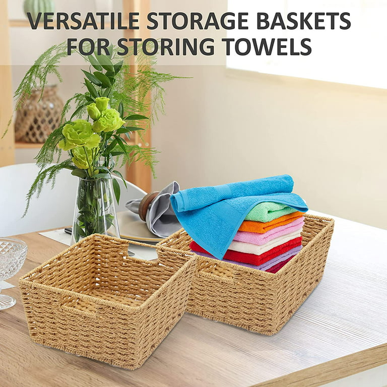 KOVOT Storage Woven Baskets Wicker Storage Wicker Storage Baskets with  Built-in Carry Handles