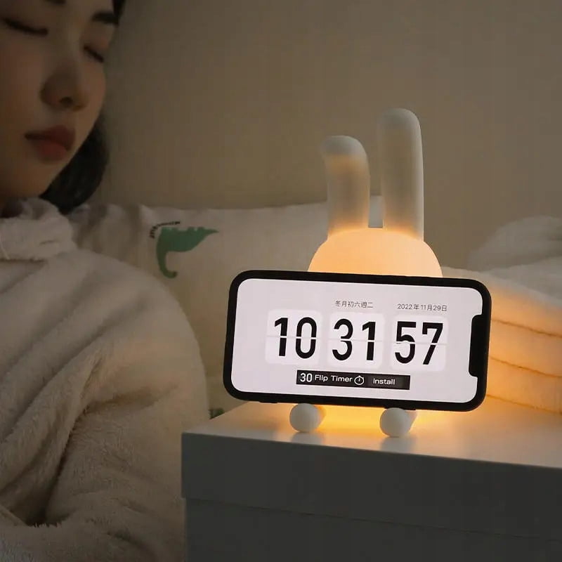Cartoon folded-ear rabbit night light cute silicone internet celebrity animal dual-purpose atmosphere light baby sleep pat light rechargeable
