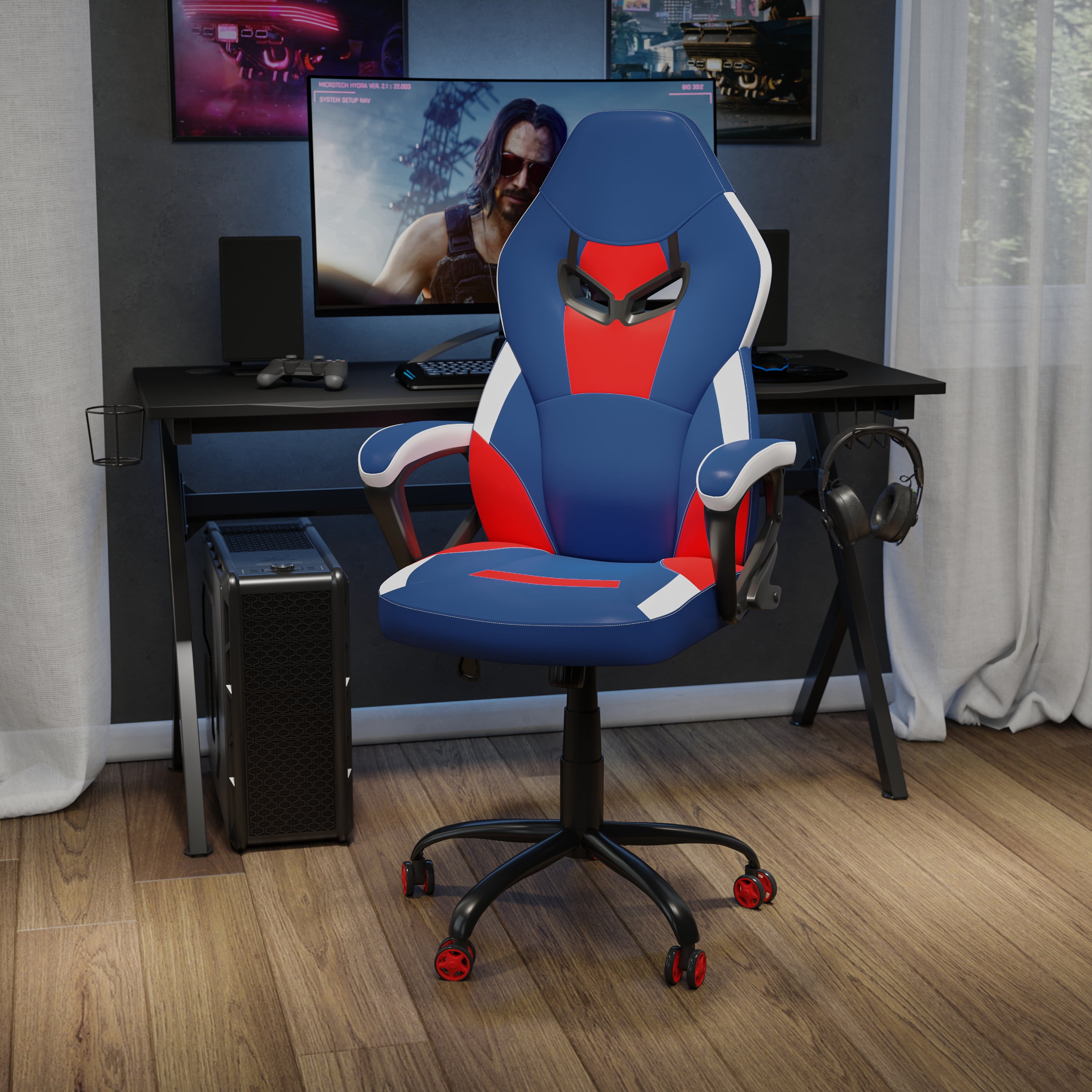Lifestyle Solutions Akron Gaming Office Chair with Faux Leather Gray Walmart
