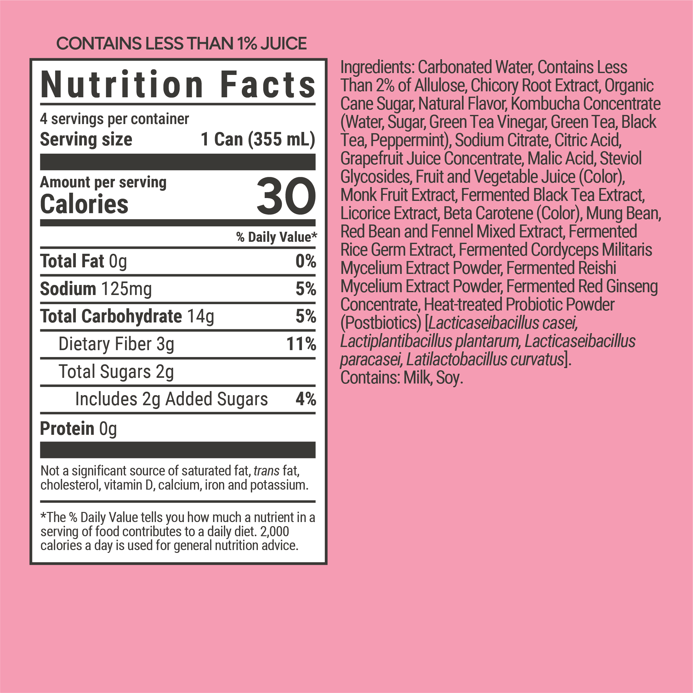 ARIH Dual Biotic Soda, Functional Prebiotic and Postbiotic Soda, Low Sugar, Red Ruby Galore, 12 fl oz, 4 Pack