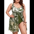 thumbnail image 3 of Traje de Baño Tankini de Verano 2025 con Cuello en U, Estampado, Control de Abdomen y Abertura Lateral para Mujer Flores XXXL, 3 of 8