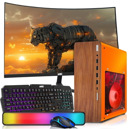 Restored HP Full Dark Desktop Computer PC Phoenix AMD A10-9700, 16GB RAM, 512GB SSD, 32 Inch Curved Monitor, RGB KBM with AI Copilot, WiFi, RGB Sounbar, Windows&nbsp;11