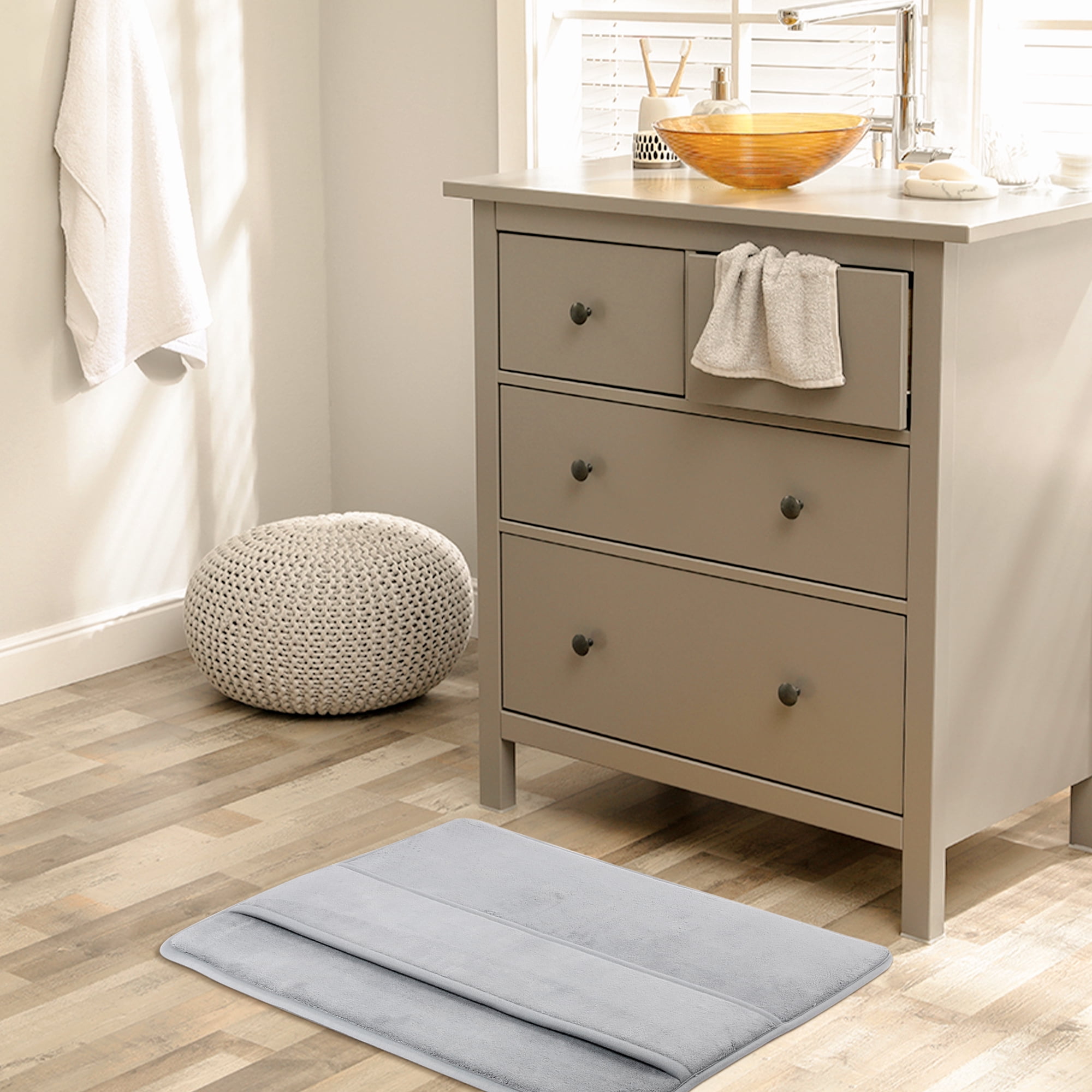 Unique Bargains Memory Foam Absorbent Non Slip Bath Rug Grey 16" x 24"