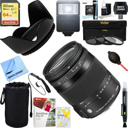 Sigma (885-306) 18-200mm F3.5-6.3 DC Macro OS HSM Lens for Nikon + 64GB Ultimate Filter & Flash Photography (Best Flash For Macro Photography)