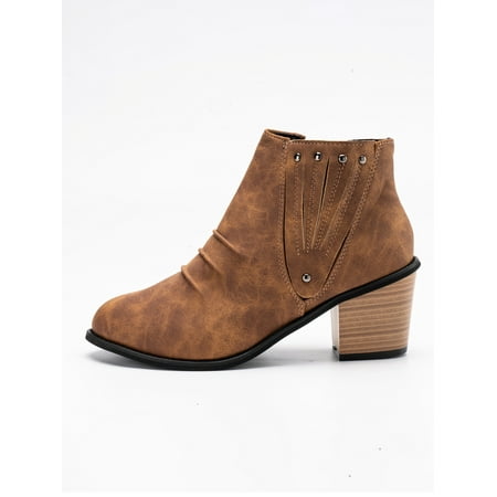 

Ritualay Womens Stacked Block Heel Ankle Booties Zip-Up Casual Boots Brown 7.5