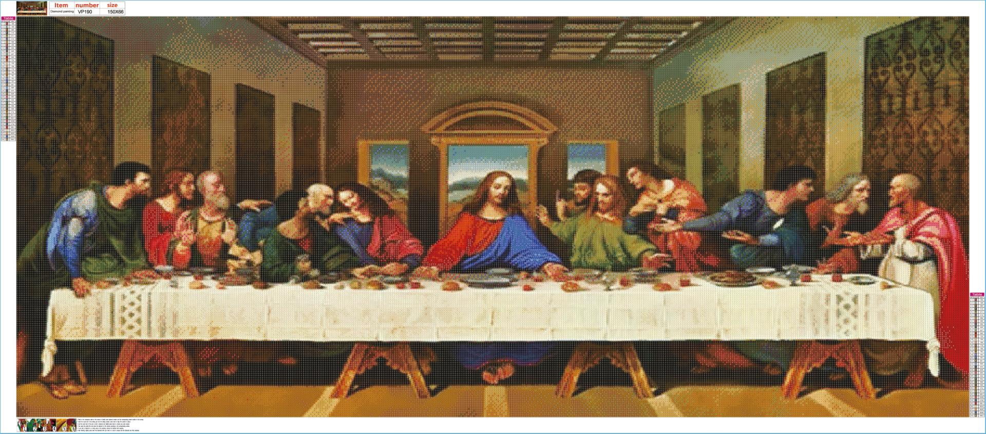 Diamond Painting by Number Kit, The Last Supper 59x26in Over Size 5D Diamond Painting Picture Full Drill Embroidery Painting for Home Wall Decor DIY Gift