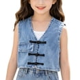 thumbnail image 2 of Girls Jean Jacket Sleeveless Denim Vest Toddler Kids Girl Fashion Solid Color Cute Classical Sleeveless Denim Jacket Jeans Coat, 2 of 7