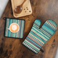 thumbnail image 5 of Blue and Orange Diamond Shaped Geometric Boho Pattern Kitchen Oven Mitt and Pot Holder Sets 2 Pcs for Baking, Cooking and Grilling, Heat Resistant Up To 392 °F, 5 of 7