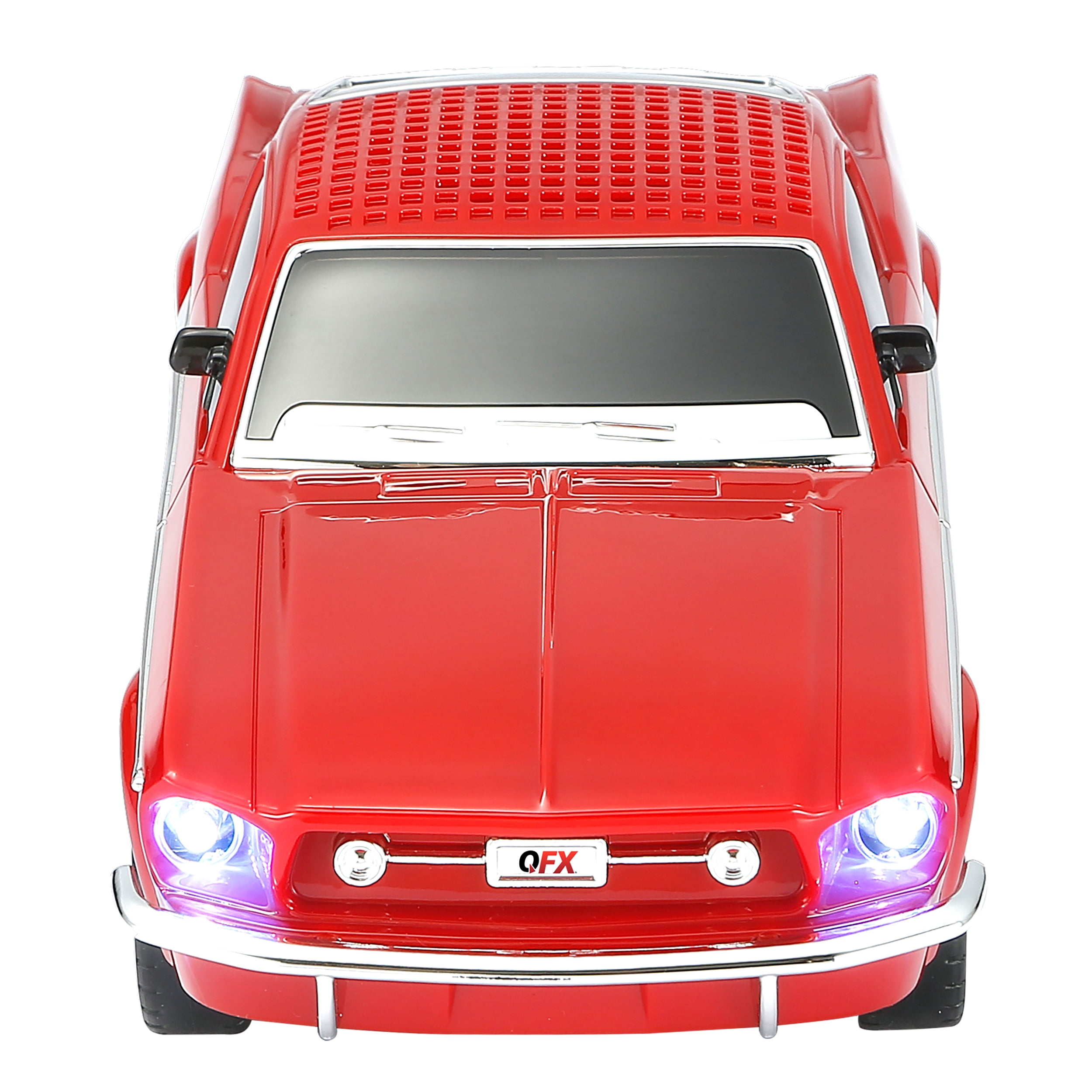 QFX Bluetooth 1965 Retro Car Replica Speaker, 3-inch Speakers, Hands Free Link, Built-in Microphone, FM Radio and LED Party Lights, Red - BT-1965-RED