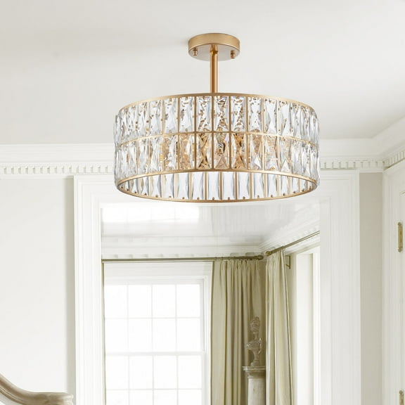 18" Gold Modern Crystal Drum Chandelier - 6-Light Elegant Fixture with K9 Crystal & Adjustable Chain for Dining Room, Living Room or Bedroom (Bulbs Not Included)