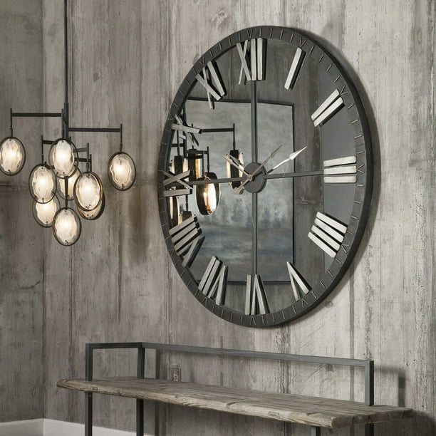 Uttermost 06419 Amelie 60 Oversized Distressed Rustic Mirror Face Wall Clock Bronze Com - Large Bronze Metal Wall Clock Uttermost 06419 Amelie 60 Oversized Distressed Rustic Mirror Face Wall Clock Bronze Com - Large Bronze Metal Wall Clock