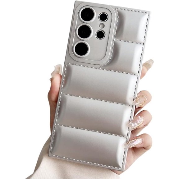 Liquid Feather Solid Color Soft Silicone Phone Case with Full Lens Protection, Wear-resistant for Samsung Galaxy S24 S23 S22 S21 S20 Note20 Ultra Plus FE Phone Case (Silver,S21 Ultra)