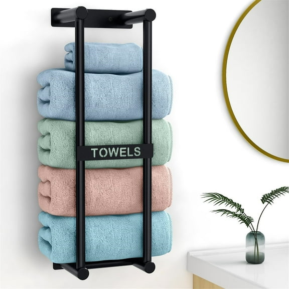 LZCKDPX Bathroom Towel Storage Rack, Towel Racks for Bathroom Wall Mounted 30 inch with Shelf Can Holds 6 Large Towels, Wall Towel Rack for Rolled Towels, Black,Black
