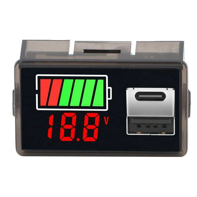 Battery Capacity Voltage Meter LED Display Battery Indicator with USB and TYPE C Ports