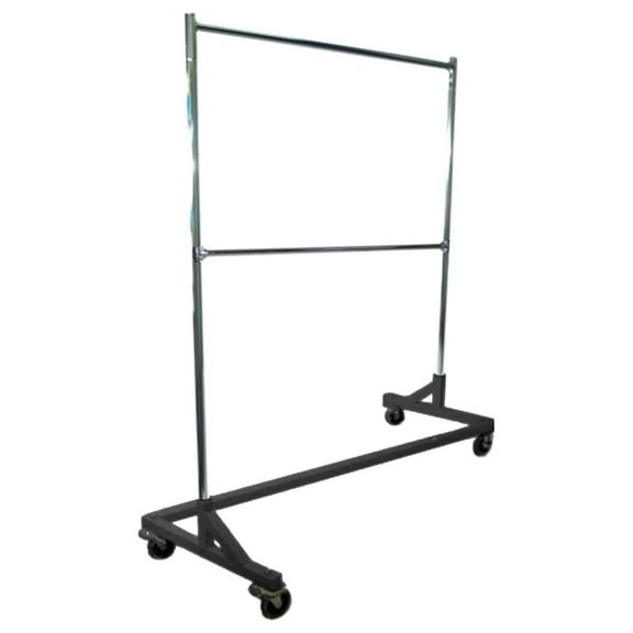 GR600-EH Deluxe Grade Rolling Z Garment Rack, 400lb Capacity, 63" Length with Add-On Extra Double Rail, Adjustable Height Uprights and Black Base, One Rack