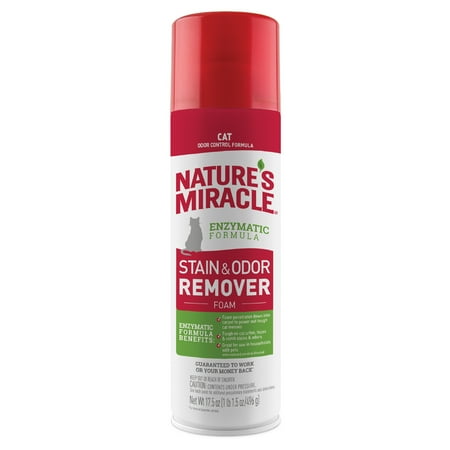 Nature s Miracle Cat Stain and Odor Remover Foam for Carpet Hard Floors Fabric and Furniture 17.5 oz