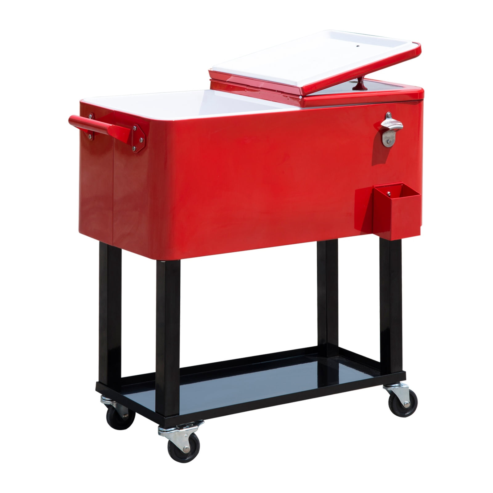 80 QT Rolling Cooling Bins Ice Chest on Wheels, Outdoor Stand-Up Drink Cooler Cart for Parties, Backyard, Poolside