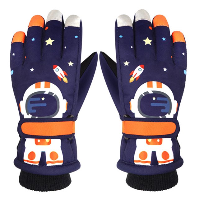Guantes de resistencia al frío para niños, guantes cálidos antideslizantes de dibujos animados ajustables para invierno y nieve