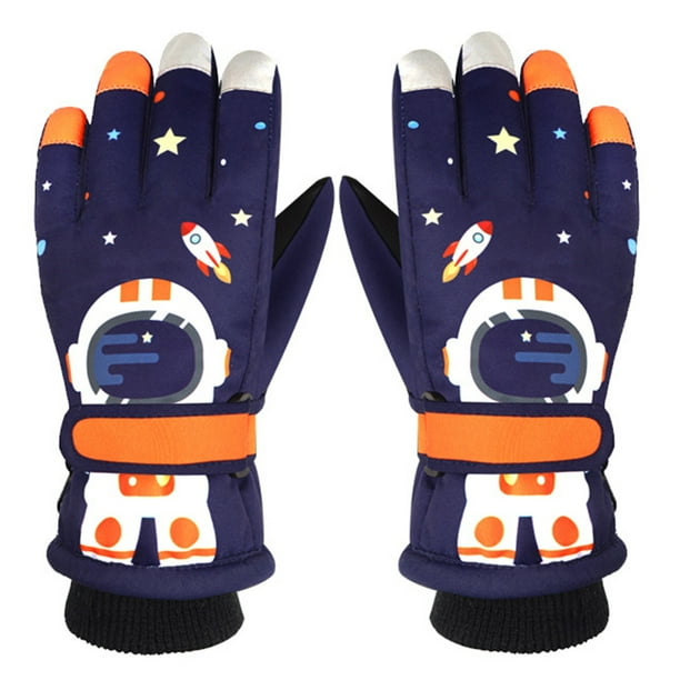Guantes de resistencia al frío para niños, guantes cálidos antideslizantes de dibujos animados ajustables para invierno y nieve