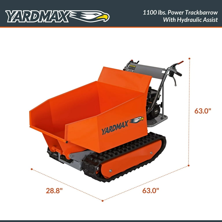 YARDMAX YD8105 Track Barrow with Hydraulic Assist, 1100 lb. Capacity, Briggs and Stratton, CR950, 6.5 hp, 208cc YARDMAX YD8105 Track Barrow with Hydraulic Assist, 1100 lb. Capacity, Briggs and Stratton, CR950, 6.5 hp, 208cc
