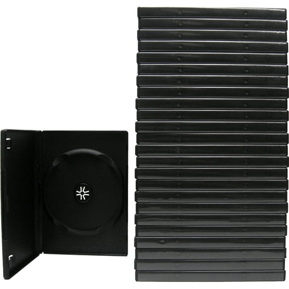 (25-Pack) Black Standard 14mm Empty Single DVD Replacement Cases – Hold One Disc Each – Durable with Clear Wrap-Around Sleeve and Inner Booklet Tabs