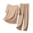 thumbnail image 5 of Gytharion Lounge Pj Sets for Women Plus Size Summer 11-Piece Modal Pajama Sets Solid Color Short Sleeve Crew Neck Tops with Drawstring Pants Women's Ice Silk Home Sleepwear Sets, 5 of 6
