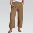 thumbnail image 2 of Jxximdong Cargo Pants for Women, Lightweight Linen Athleisure Pants Summer Muslim Elastic Cropped Pants with Pockets, Brown Womens Casual Trousers, 2 of 5