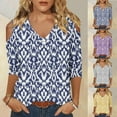 thumbnail image 5 of Fancifize Womens Cold Shoulder Tops 3/4 Sleeve V Neck Print Shirts Casual Going Out Blouses Outfit Fall Loose Shirt, 5 of 5