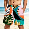 thumbnail image 2 of Satingcolo Men's Hawaiian Beach Shorts Elastic Mid Waist Drawstring Athletic Shorts Lightweight Summer Casual Trunks with Pocket Black 3XL, 2 of 4