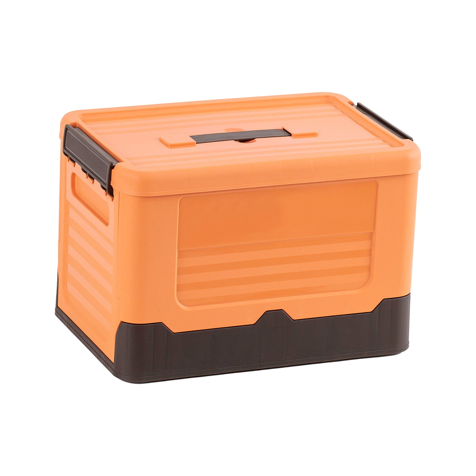 Merryso Collapsible Camping Storage Bin with Lid - Portable Plastic Toy Organizer, Waterproof Side-Opening Car Trunk Storage, Outdoor Camping/Home Use, Orange