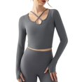 thumbnail image 4 of Top de entrenamiento sexy con tirantes y almohadilla para el pecho, estilo puro deseo, ropa de baile para pilates, ropa de yoga adelgazante de manga larga, 4 of 5
