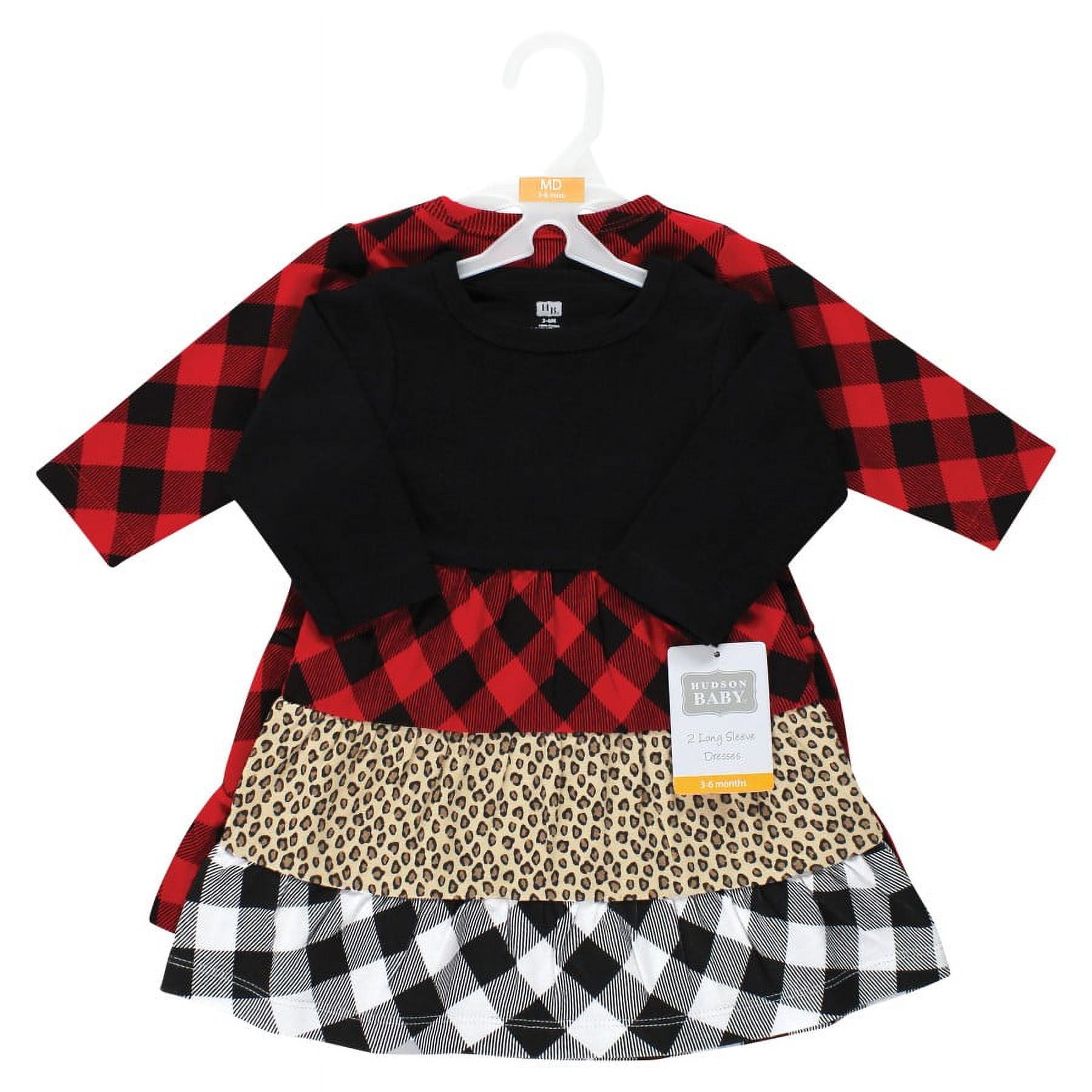 Hudson Baby Girl Cotton Dresses, Buffalo Plaid Leopard, 8 Years