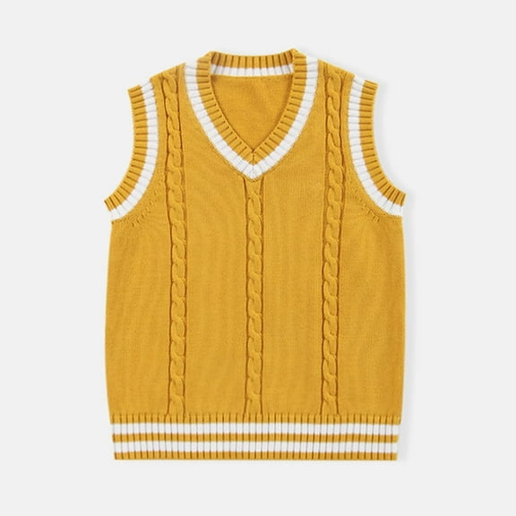 Kids Boys Girls V Neck Vest Sweater Sleeveless Warm Knitted Pullover Knitwear Tops