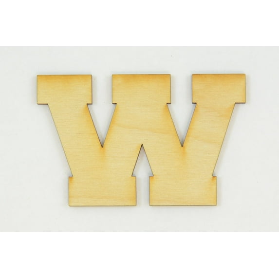 1 Pc, 4 Inch X 1/4 Inch Thick Collegiate Font Wood Letters W Easy To Paint Or Decorate For Indoor Use Only