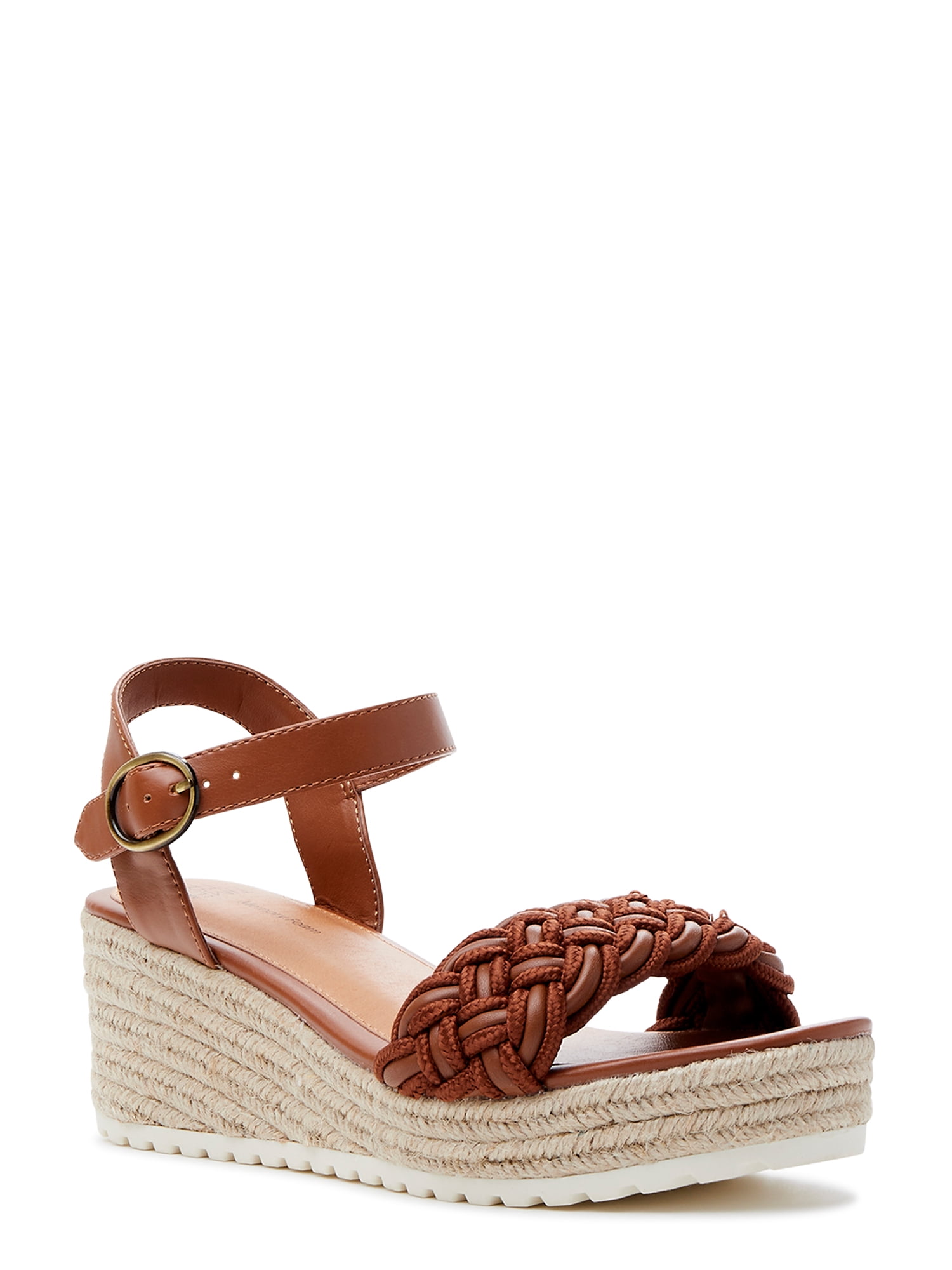 Time and Tru Women's Braided Wedge Sandals (Wide Width Available)