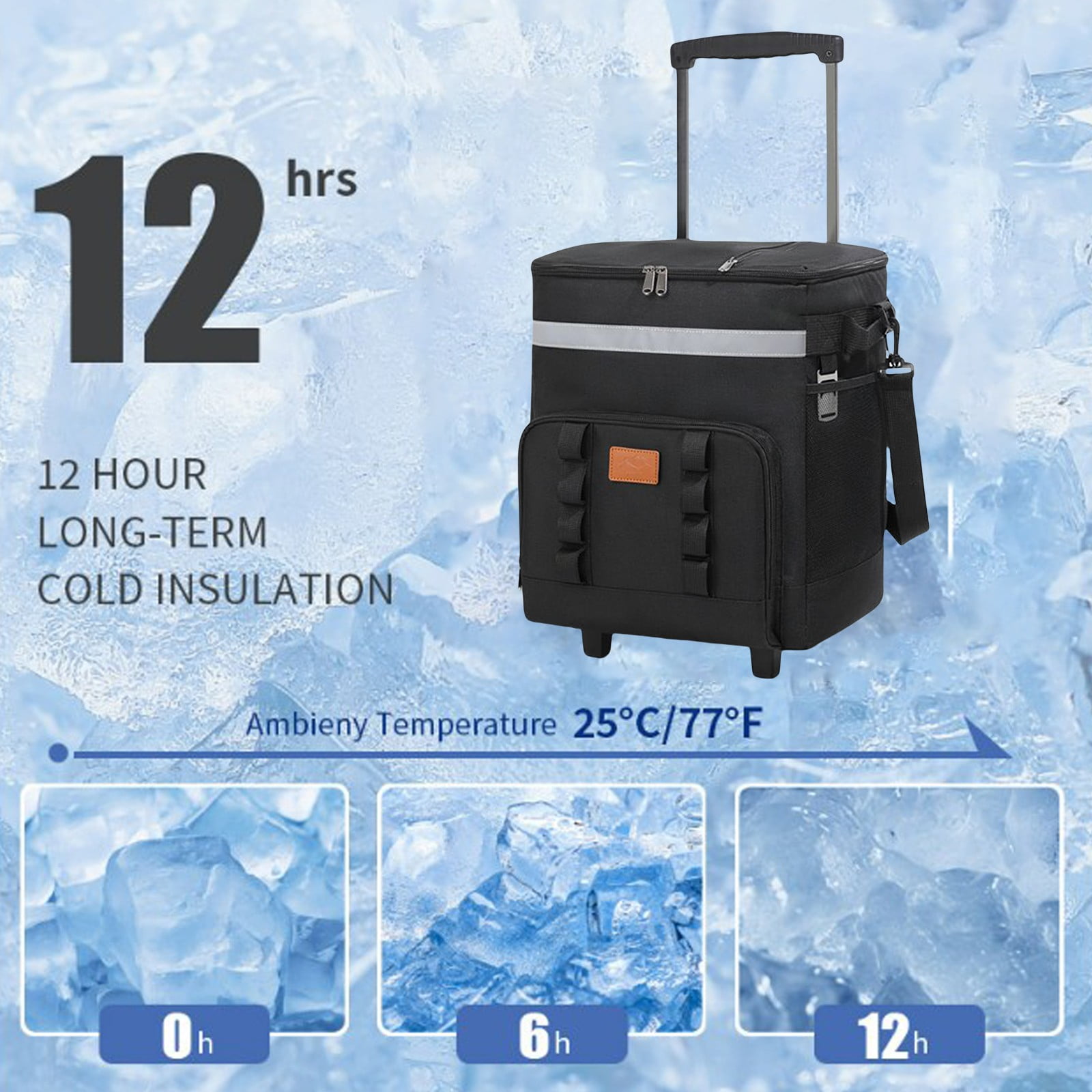 Elainilye Rolling Cooler Bag, Telescopic Handle Ice Box, Portable Insulated Picnic Storage for Car Outdoor