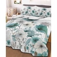 thumbnail image 3 of Quilts Twin Size Bedding Set, Teal Grey Flowers Lightweight Quilted Comforter, Spring Watercolor Blooms Floral Plant Soft Reversible Bedspread Coverlet with Pillow Covers for All Season, 68" x 86", 3 of 7