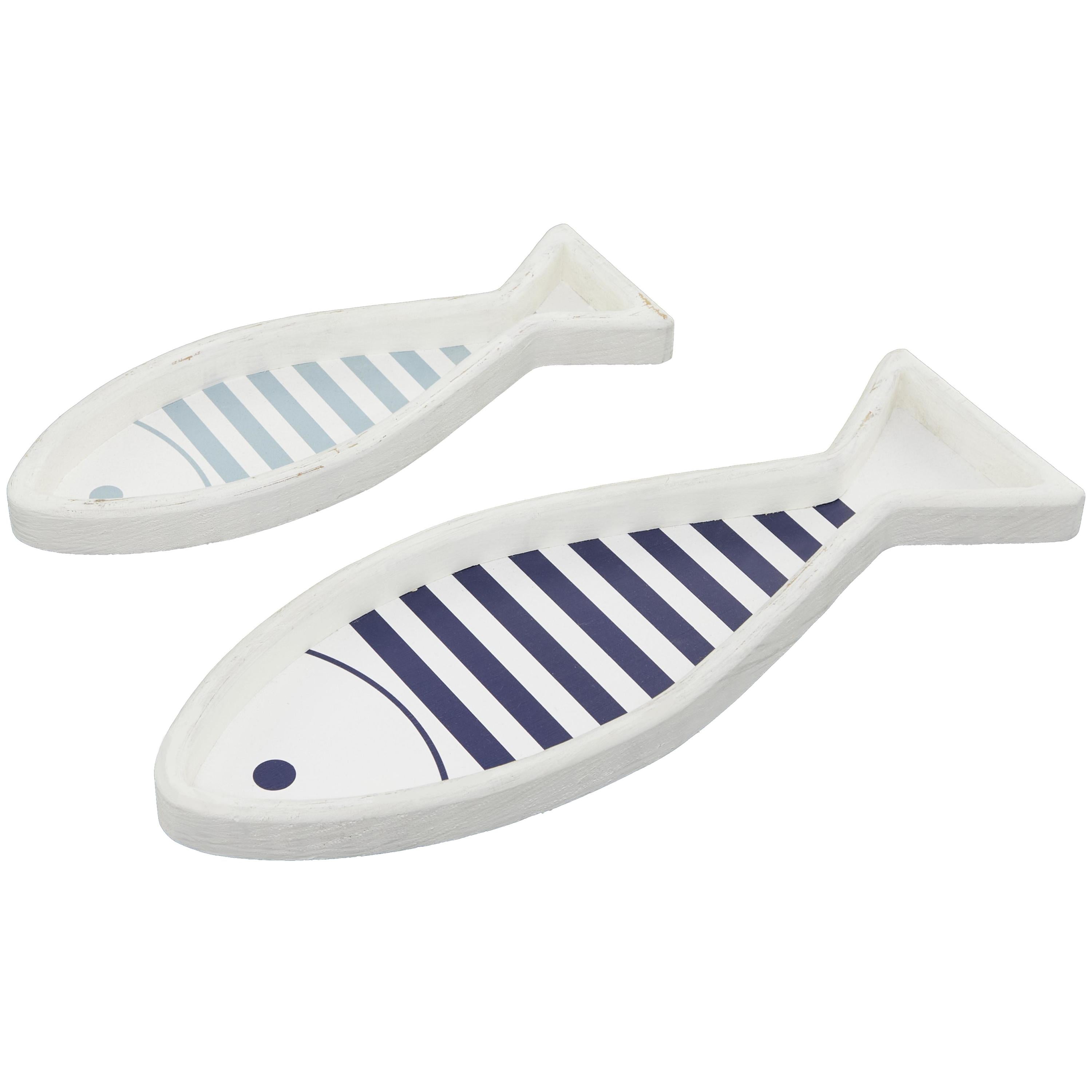 DecMode 21", 16"W White Wood Fish Tray, 2-Pieces