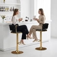thumbnail image 3 of Velvet Swivel Bar Stools Set of 4, Adjustable Height Barstools with Woven Back and Footrest for Kitchen Island, Dining Room, Black, 3 of 10