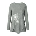 thumbnail image 2 of DYMADE Women's Dandelion Love Heart Print Solid T-shirt Long Sleeve Round Neck Buttons Hem Casual Tops, 2 of 3