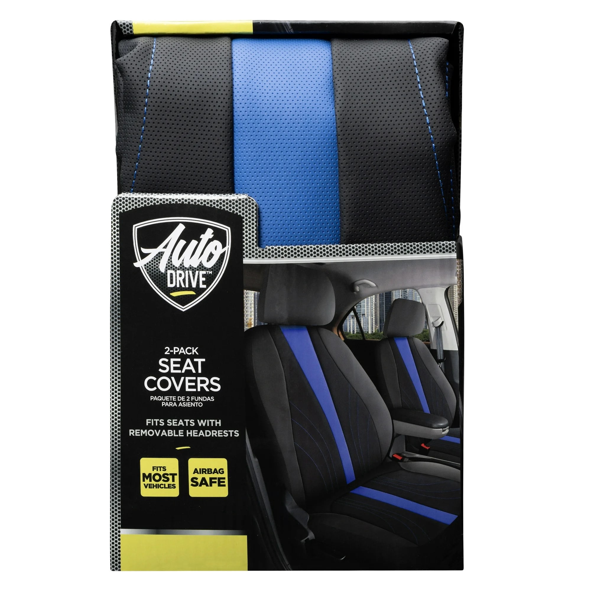 Auto Drive 2-Piece Black-Blue Marlo Seat Covers – Durable, Water-Resistant Polyester Fabric