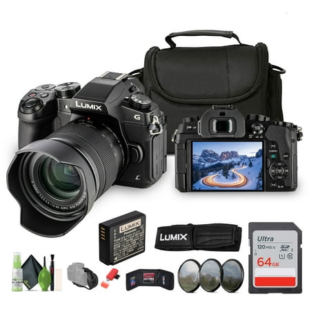 Panasonic Lumix G85 Mirrorless Camera with 12-60mm Lens   64GB Extreme PRO UHS-I SDXC Memory Card   Professional 3 Piece Filter Kit, 58mm   USB Card Reader, SD/microSD   More